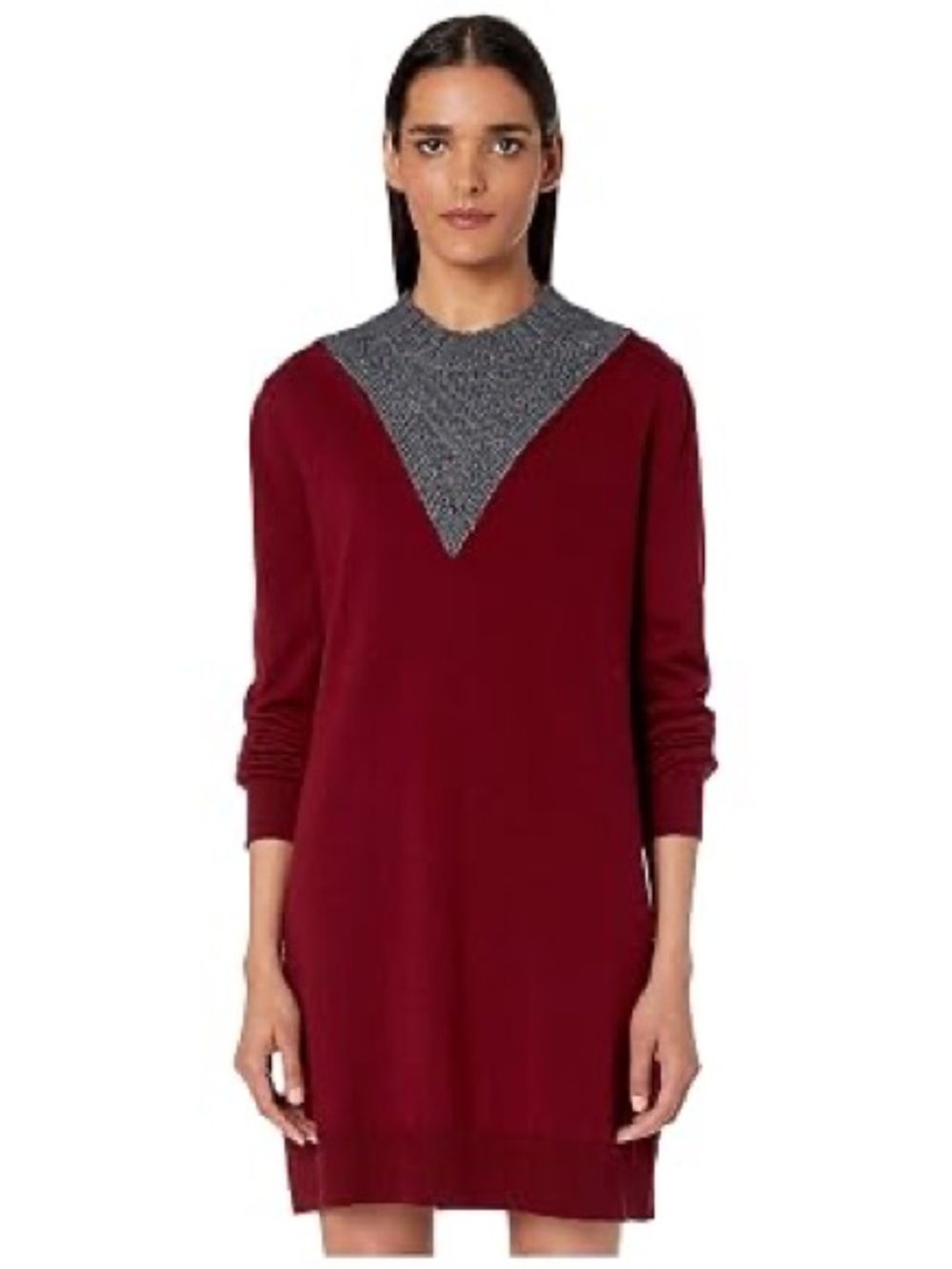 New MM6 Maison Margiela color block sweater dress tunic in burgundy plum grey